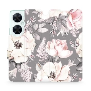 Flipové pouzdro Mobiwear na mobil Huawei Nova 11i - MX06S Květy na šedém pozadí - VÝPRODEJ