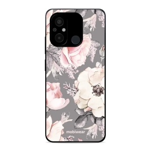 Lesklý kryt Mobiwear Glossy - Xiaomi Redmi 12C - G034G - Květy na šedém pozadí