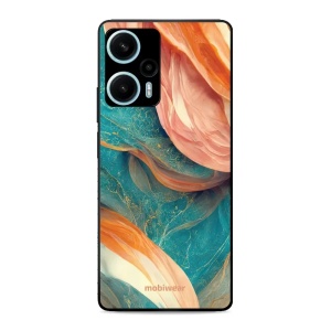 Prémiový lesklý kryt Mobiwear Glossy na mobil Xiaomi Poco F5 - G025G - Azurový a oranžový mramor - VÝPRODEJ