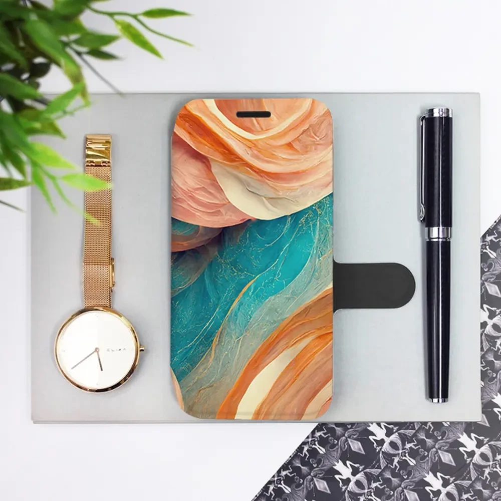 Flipové pouzdro Mobiwear - Xiaomi Redmi 12 - VP36S Azurový a oranžový mramor