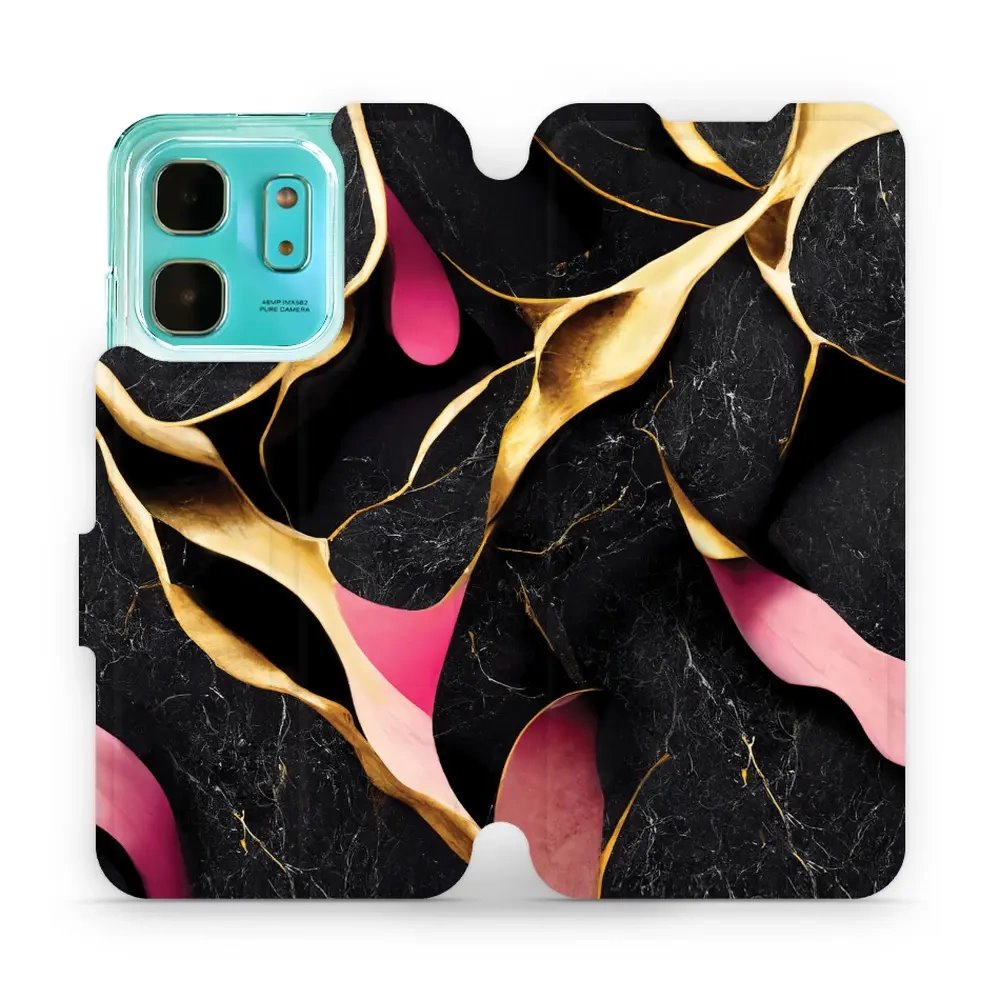 Flipové pouzdro Mobiwear - Infinix HOT 50i - VP35S Černý a zlatavý mramor
