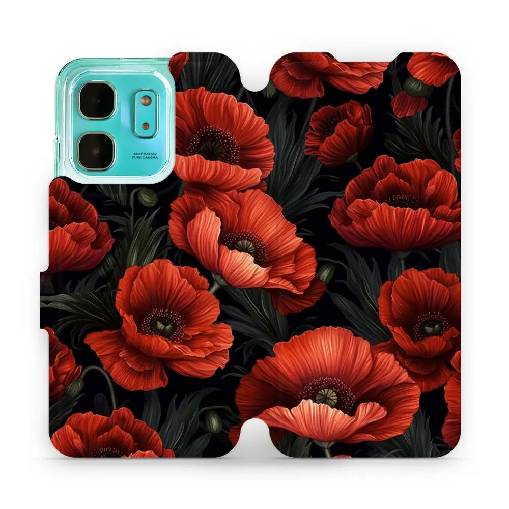 Flipové pouzdro Mobiwear - Infinix HOT 50i - VP45S Temné červené květy
