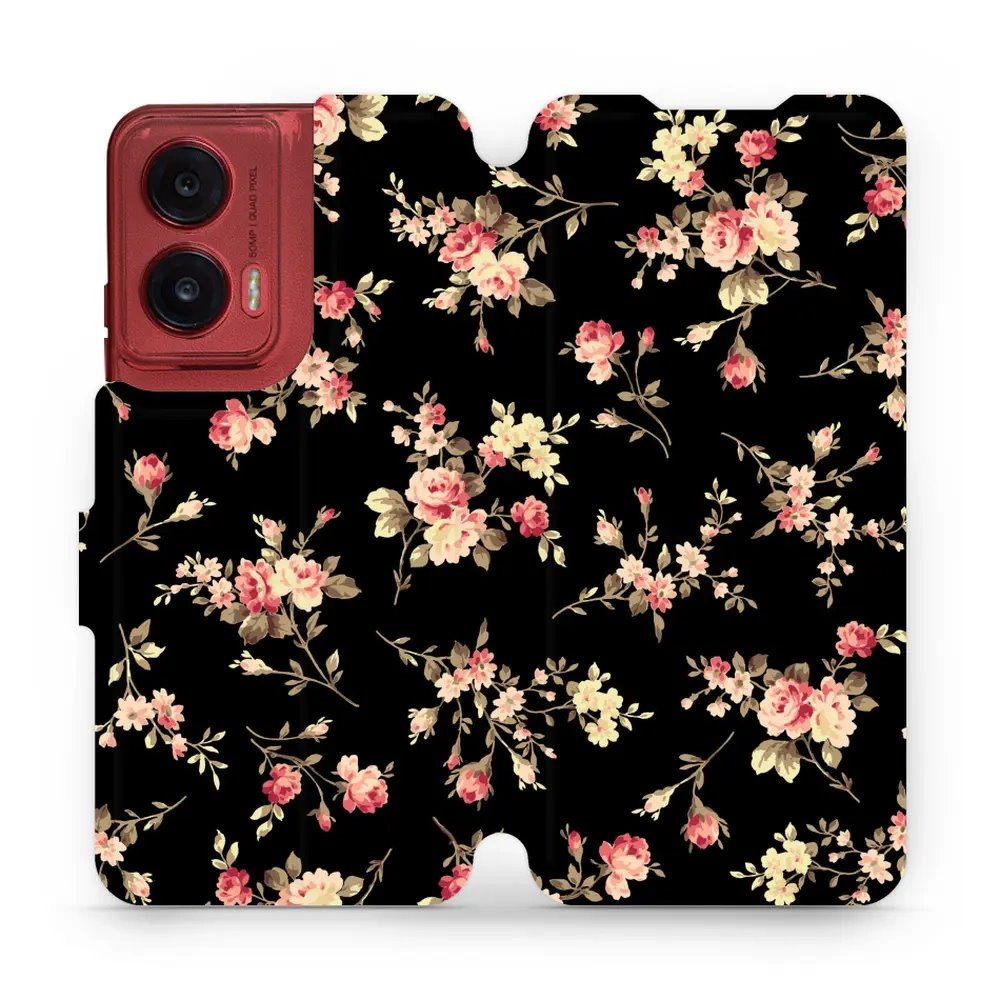 Flipové pouzdro Mobiwear - Motorola Moto G35 5G - VD02S Květy na černé