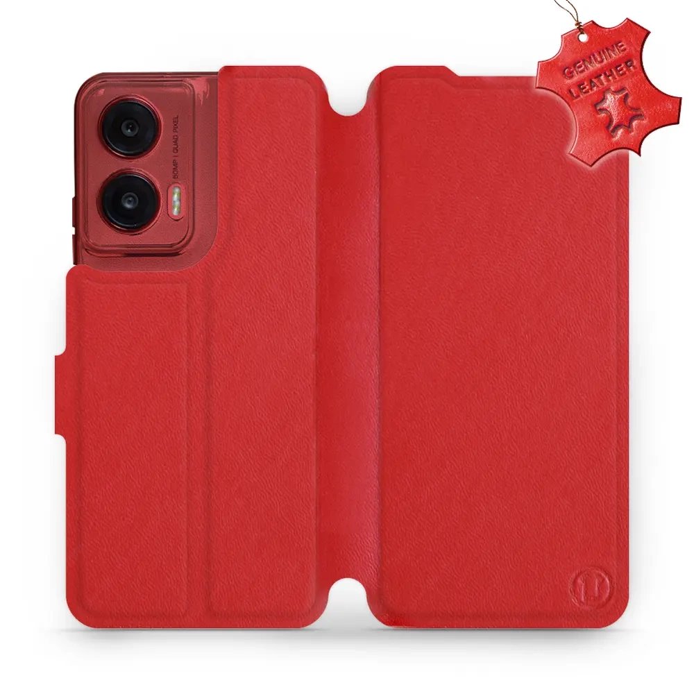Kožené flip pouzdro Mobiwear - Motorola Moto G35 5G - Červené