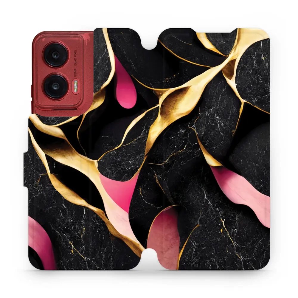 Flipové pouzdro Mobiwear - Motorola Moto G35 5G - VP35S Černý a zlatavý mramor