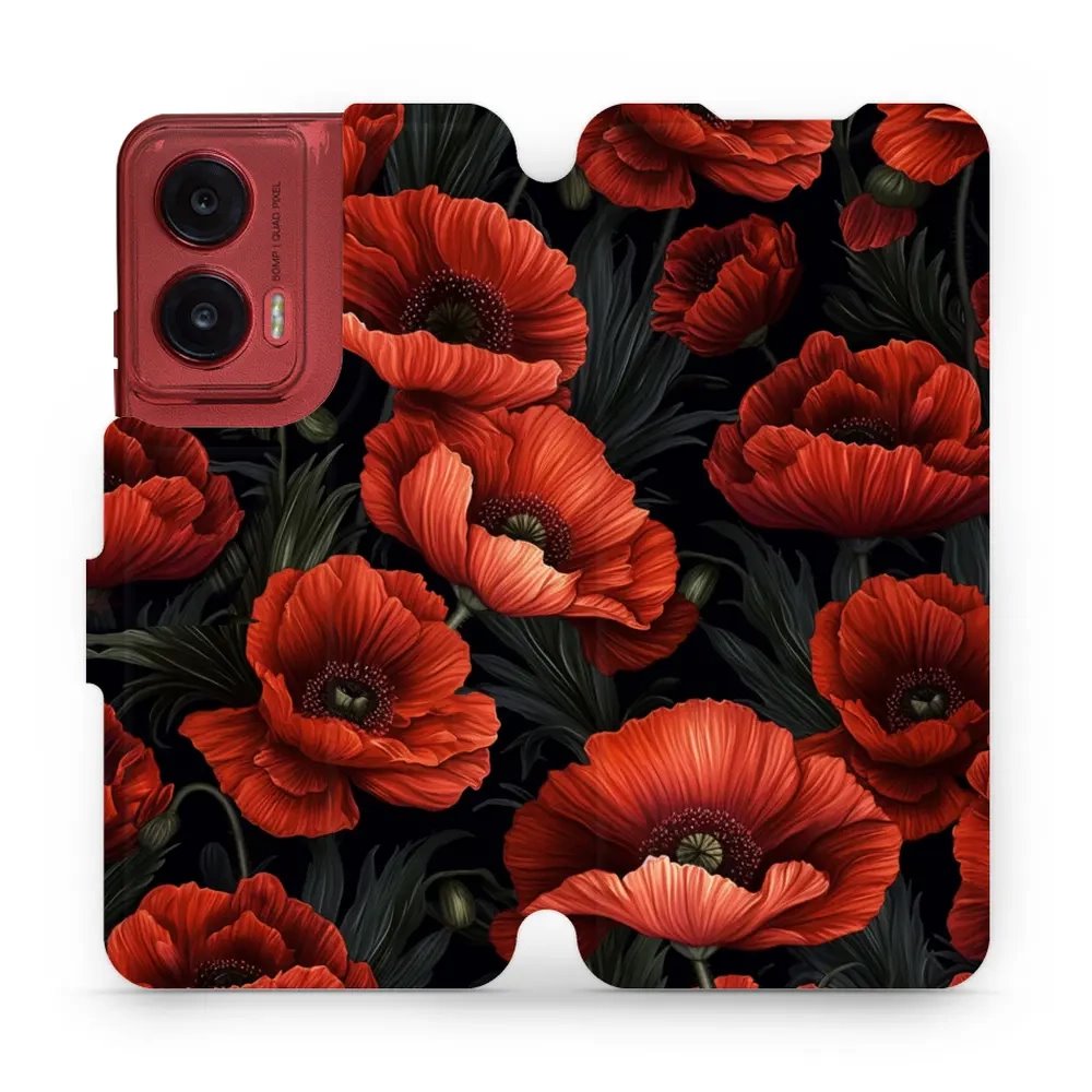 Flipové pouzdro Mobiwear - Motorola Moto G35 5G - VP45S Temné červené květy