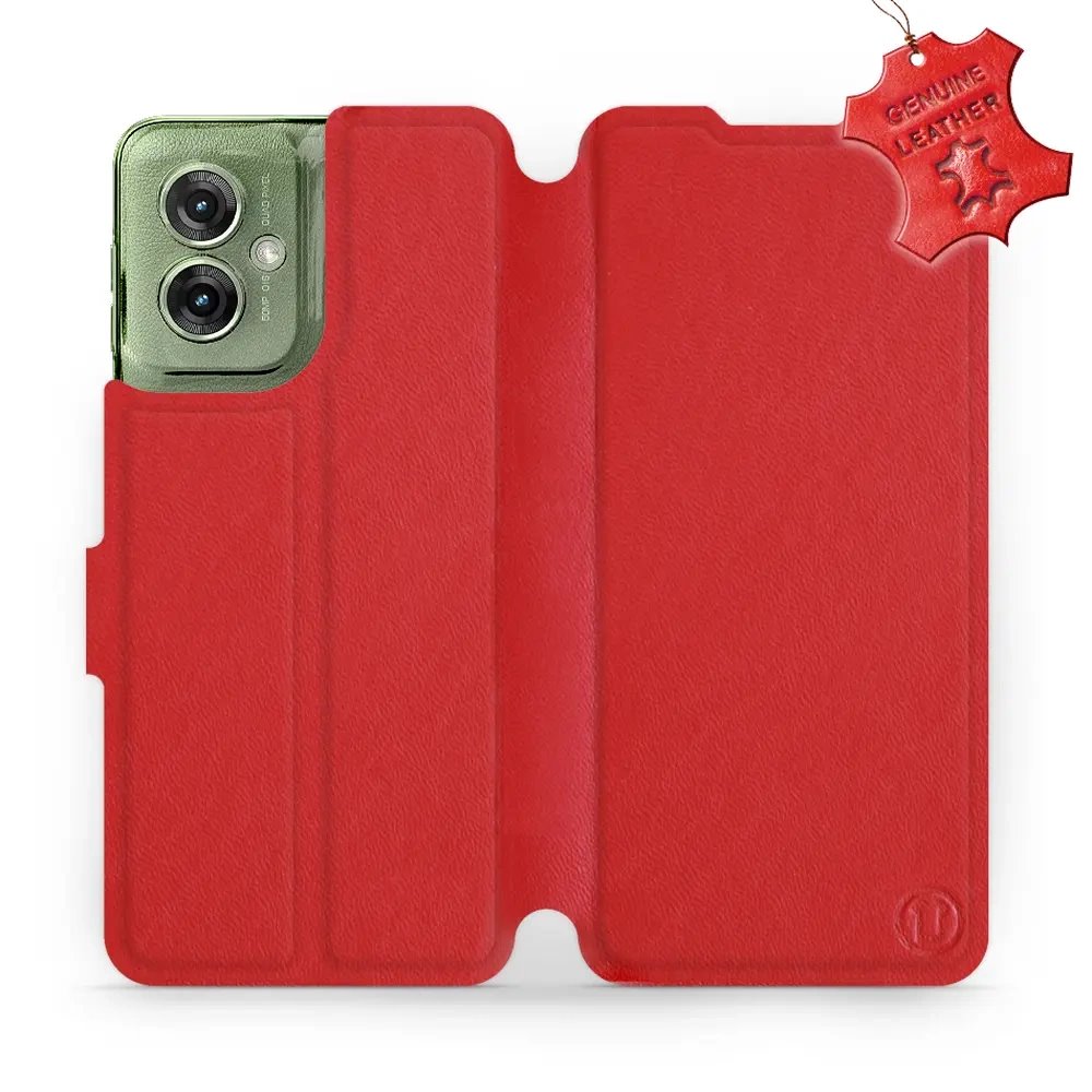 Kožené flip pouzdro Mobiwear - Motorola Moto G55 5G - Červené
