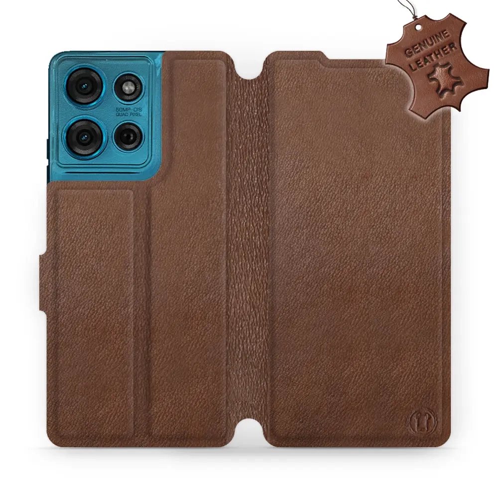 Kožené flip pouzdro Mobiwear - Motorola Moto G75 5G - Hnědé