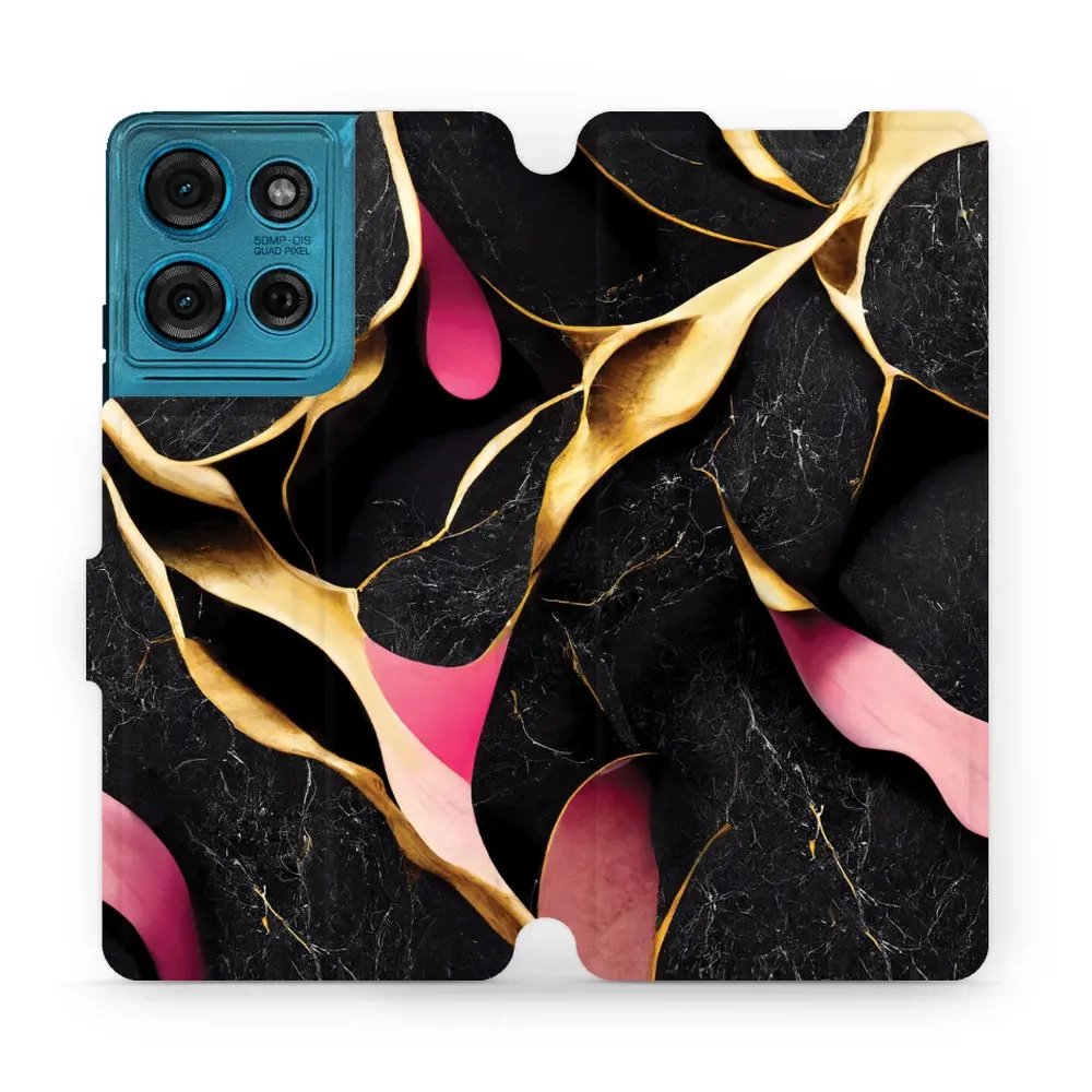 Flipové pouzdro Mobiwear - Motorola Moto G75 5G - VP35S Černý a zlatavý mramor