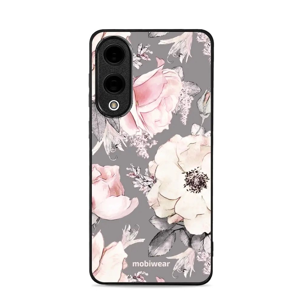 Lesklý kryt Mobiwear Glossy - Samsung Galaxy S25 Edge - G034G - Květy na šedém pozadí