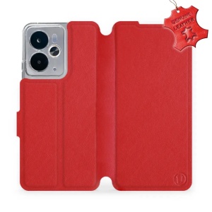 Kožené flip pouzdro Mobiwear - Realme 14 5G - Červené