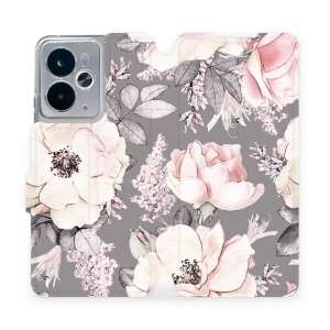 Flipové pouzdro Mobiwear - Realme 14 5G - MX06S Květy na šedém pozadí