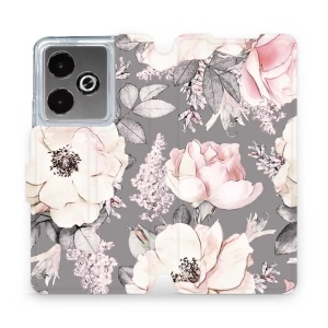 Flipové pouzdro Mobiwear - Realme GT 7 - MX06S Květy na šedém pozadí