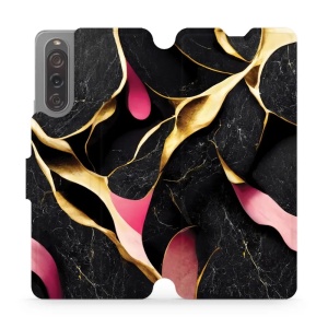 Flipové pouzdro Mobiwear - Sony Xperia 10 V - VP35S Černý a zlatavý mramor