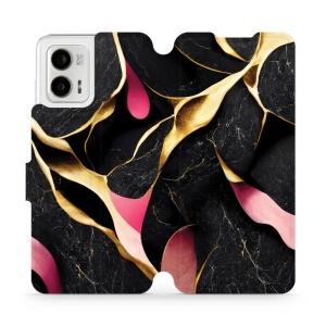 Flipové pouzdro Mobiwear - Motorola Moto G73 5G - VP35S Černý a zlatavý mramor
