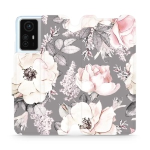 Flipové pouzdro Mobiwear - Xiaomi Redmi Note 12S - MX06S Květy na šedém pozadí