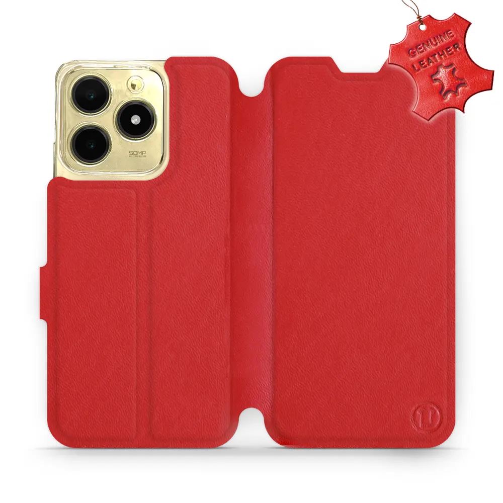 Kožené flip pouzdro Mobiwear - Realme C61 - Červené