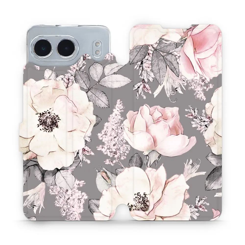 Flipové pouzdro Mobiwear - OnePlus Nord 4 5G - MX06S Květy na šedém pozadí