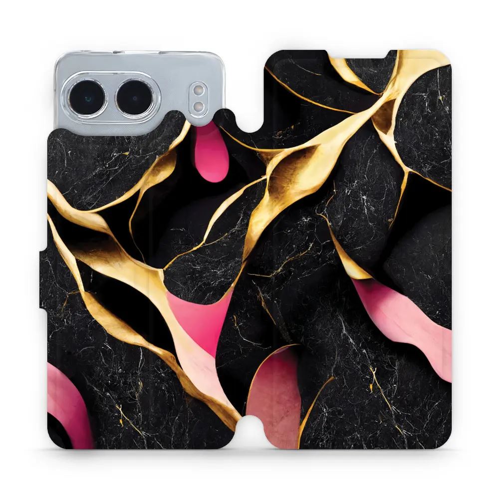 Flipové pouzdro Mobiwear - OnePlus Nord 4 5G - VP35S Černý a zlatavý mramor