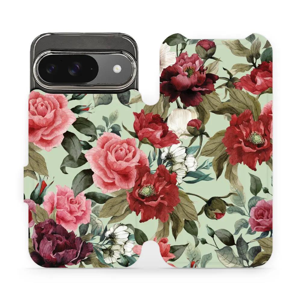 Flipové pouzdro Mobiwear - Google Pixel 9 - MD06P Růže a květy na světle zelené