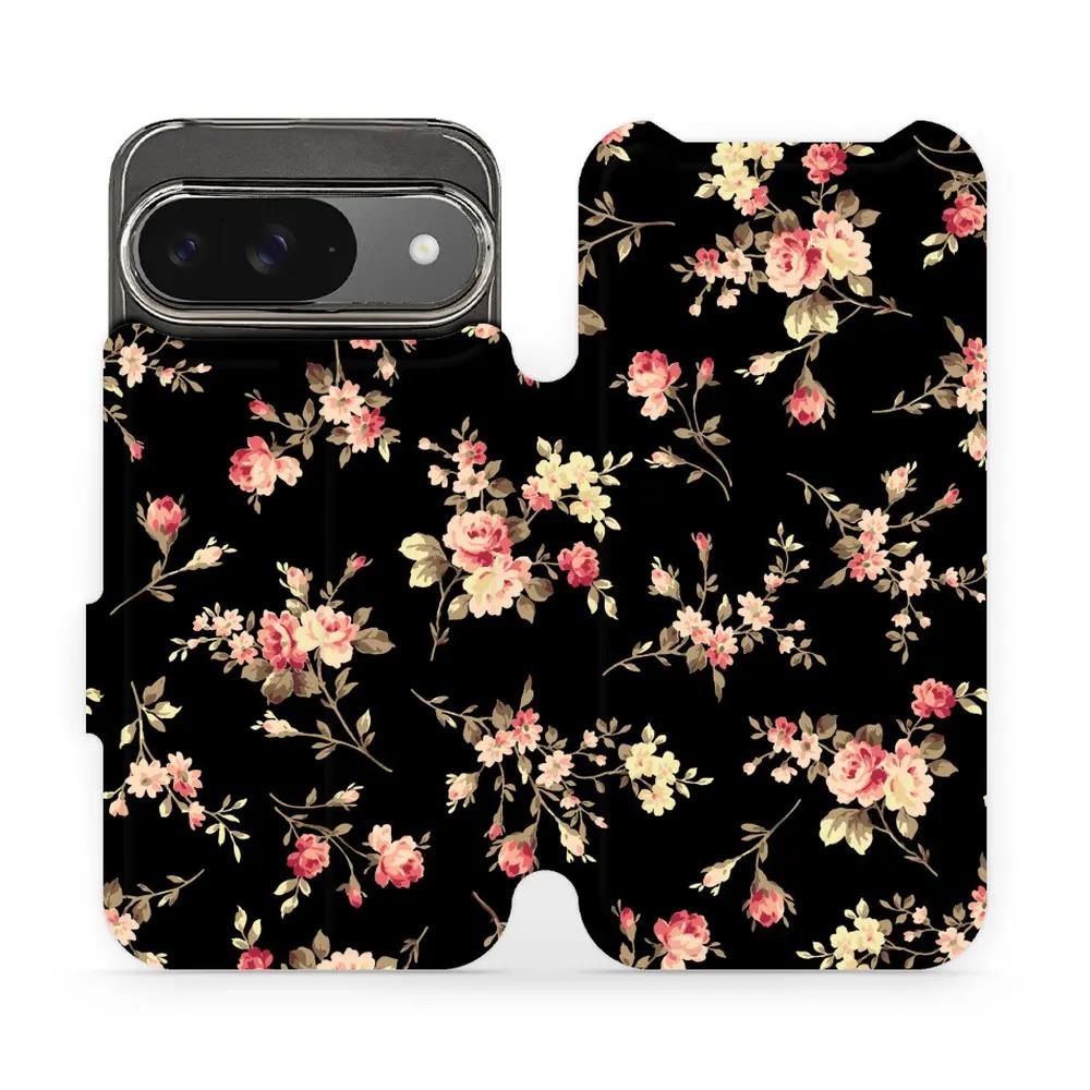 Flipové pouzdro Mobiwear - Google Pixel 9 - VD02S Květy na černé