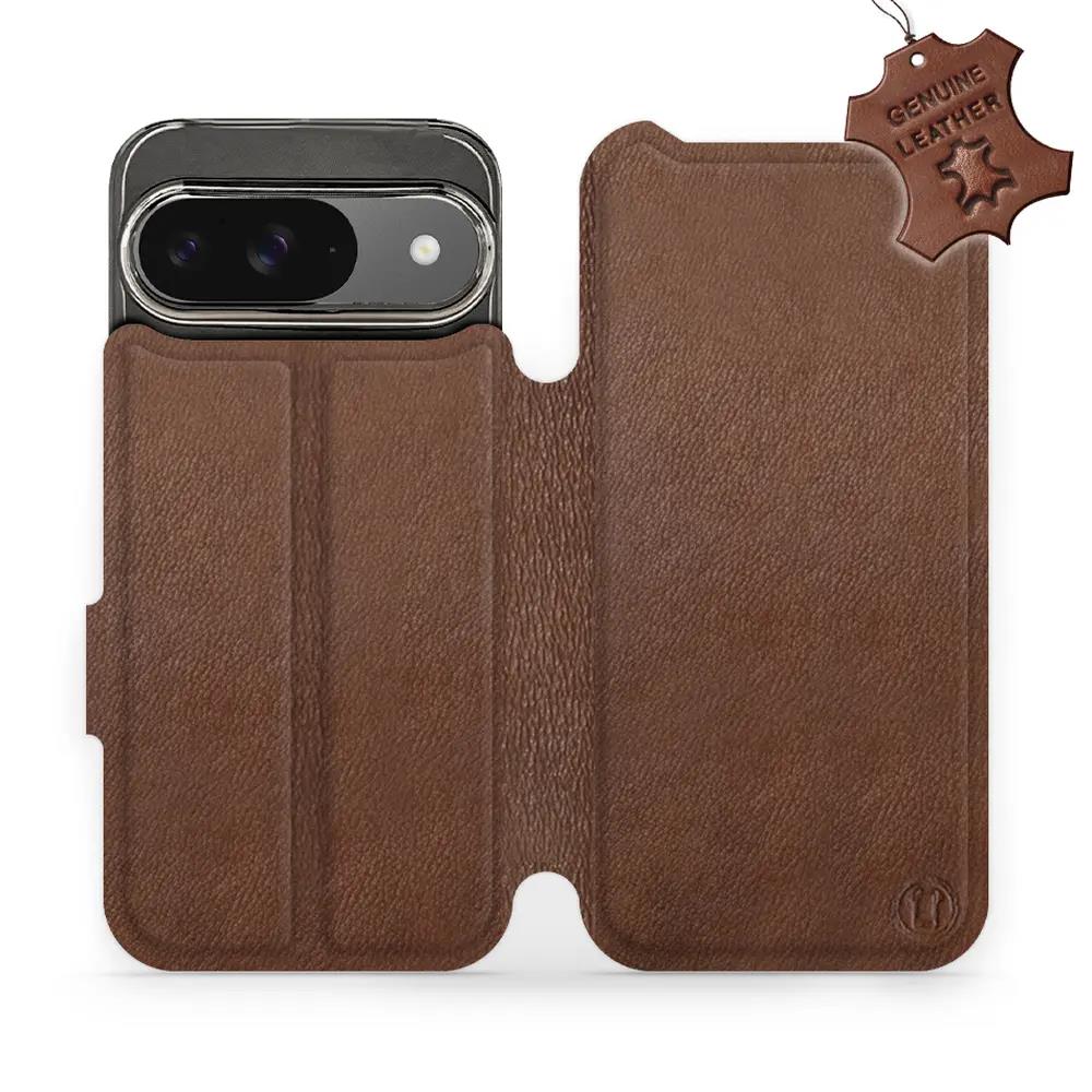 Kožené flip pouzdro Mobiwear - Google Pixel 9 - Hnědé