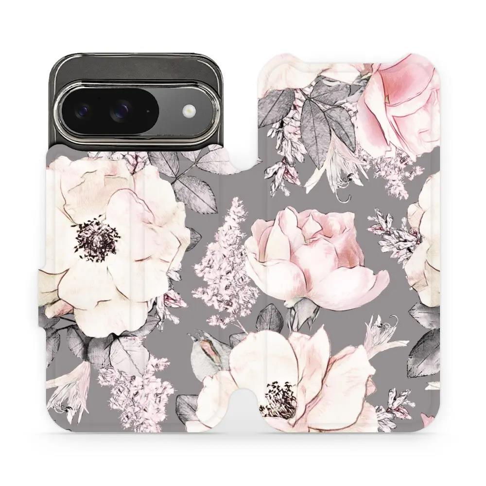 Flipové pouzdro Mobiwear - Google Pixel 9 - MX06S Květy na šedém pozadí