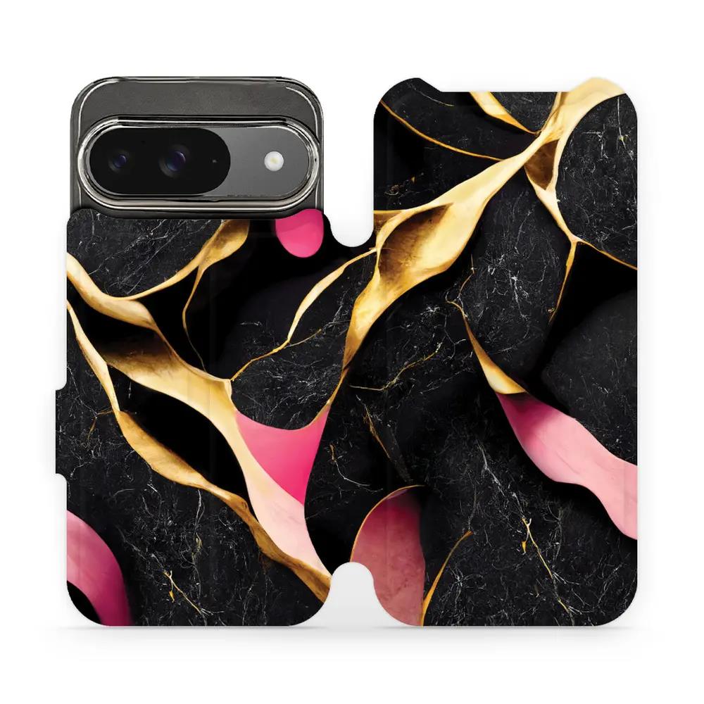 Flipové pouzdro Mobiwear - Google Pixel 9 - VP35S Černý a zlatavý mramor
