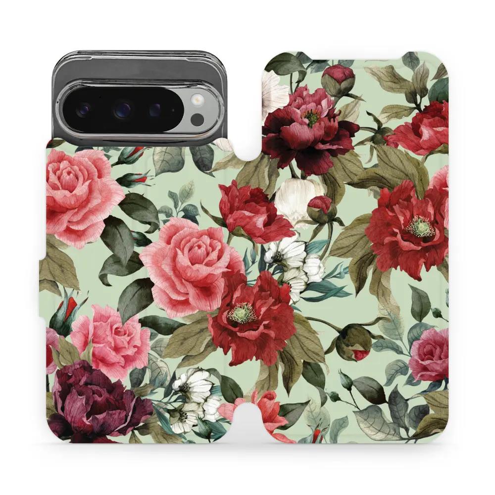 Flipové pouzdro Mobiwear - Google Pixel 9 Pro XL - MD06P Růže a květy na světle zelené