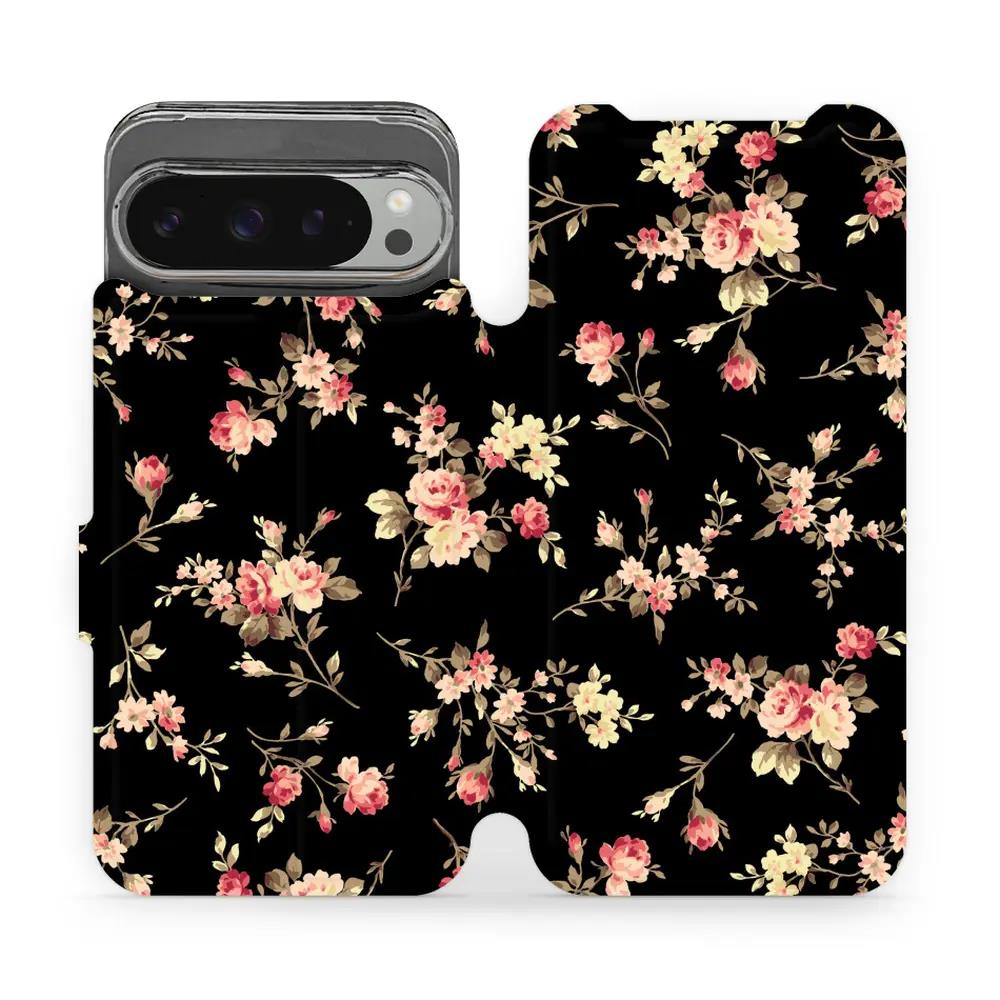 Flipové pouzdro Mobiwear - Google Pixel 9 Pro XL - VD02S Květy na černé - VÝPRODEJ