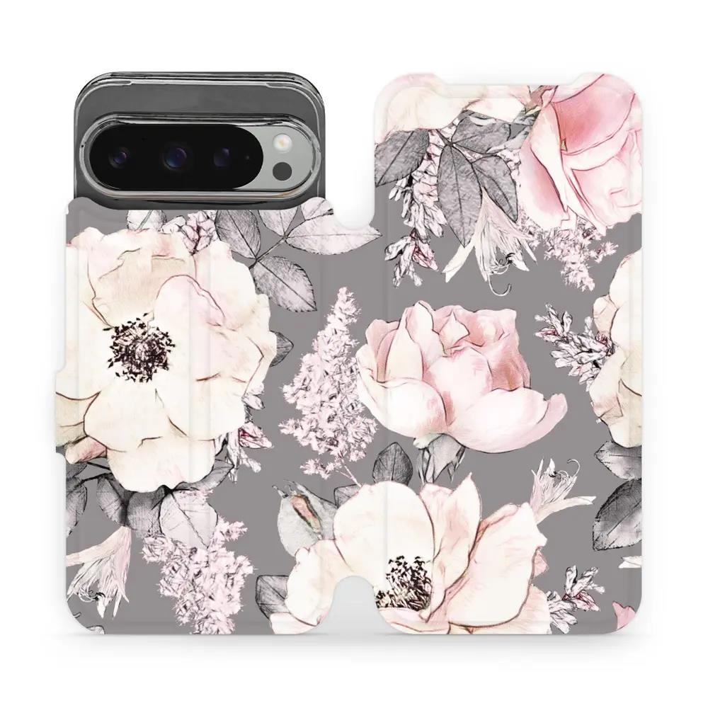 Flipové pouzdro Mobiwear - Google Pixel 9 Pro XL - MX06S Květy na šedém pozadí