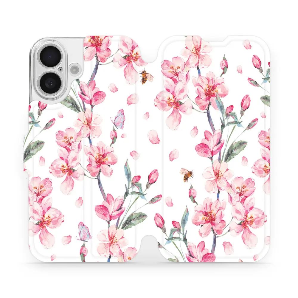 Flipové pouzdro Mobiwear - Apple iPhone 16 - M124S Růžové květy