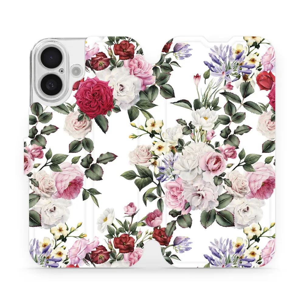Flipové pouzdro Mobiwear - Apple iPhone 16 - MD01S Růže na bílé