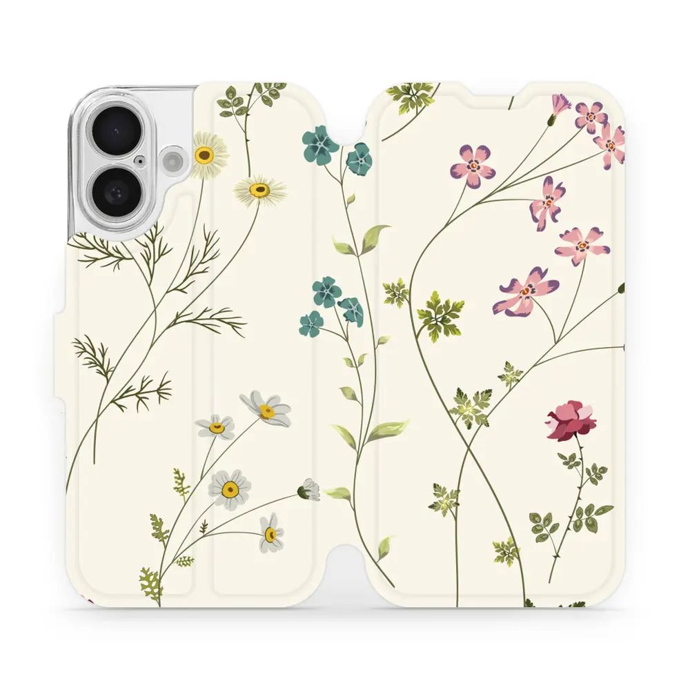 Flipové pouzdro Mobiwear - Apple iPhone 16 - MD03S Tenké rostlinky s květy