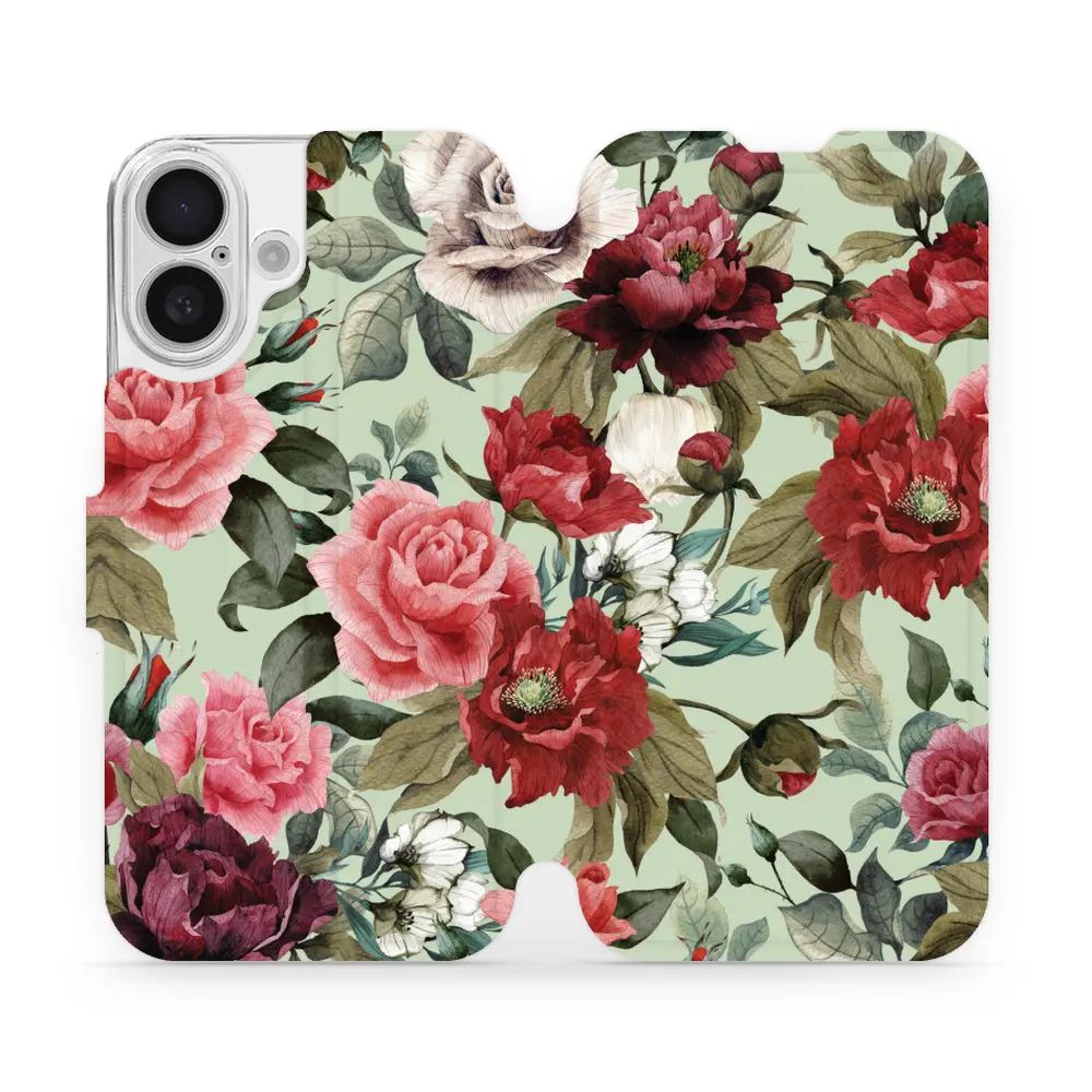 Flipové pouzdro Mobiwear - Apple iPhone 16 - MD06P Růže a květy na světle zelené