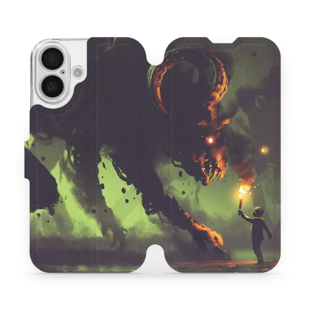 Flipové pouzdro Mobiwear - Apple iPhone 16 - VA08P Příšera a kluk s pochodní