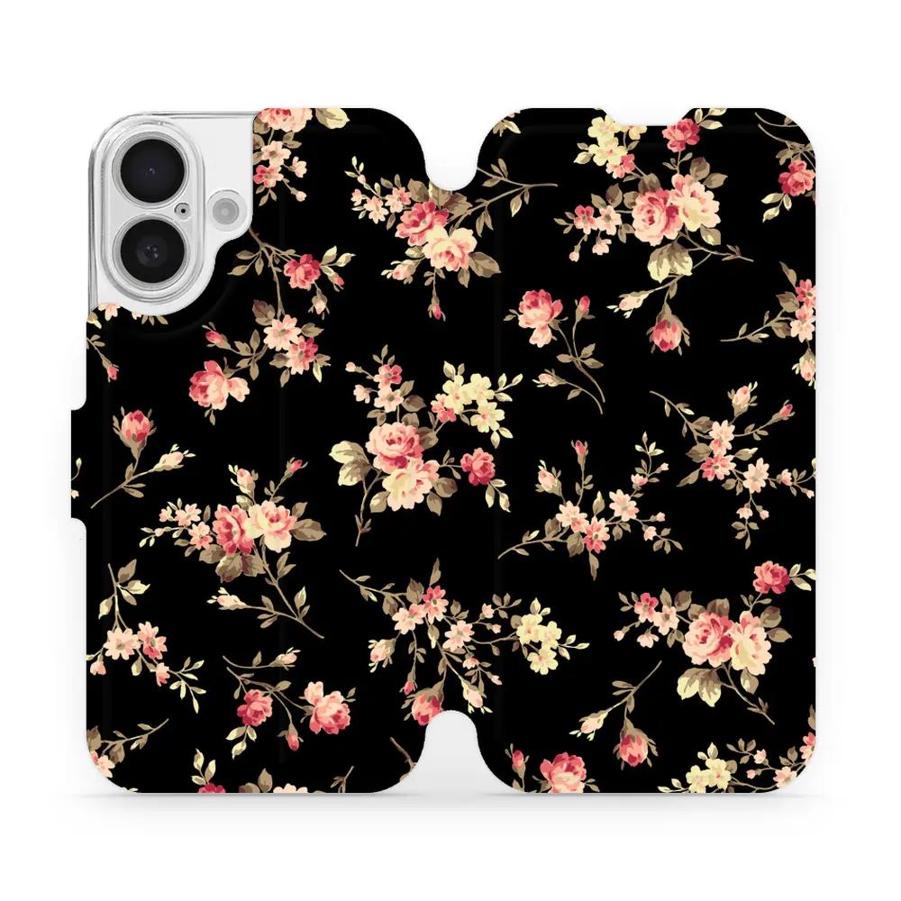 Flipové pouzdro Mobiwear - Apple iPhone 16 - VD02S Květy na černé