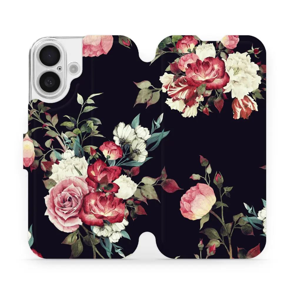 Flipové pouzdro Mobiwear - Apple iPhone 16 - VD11P Růže na černé