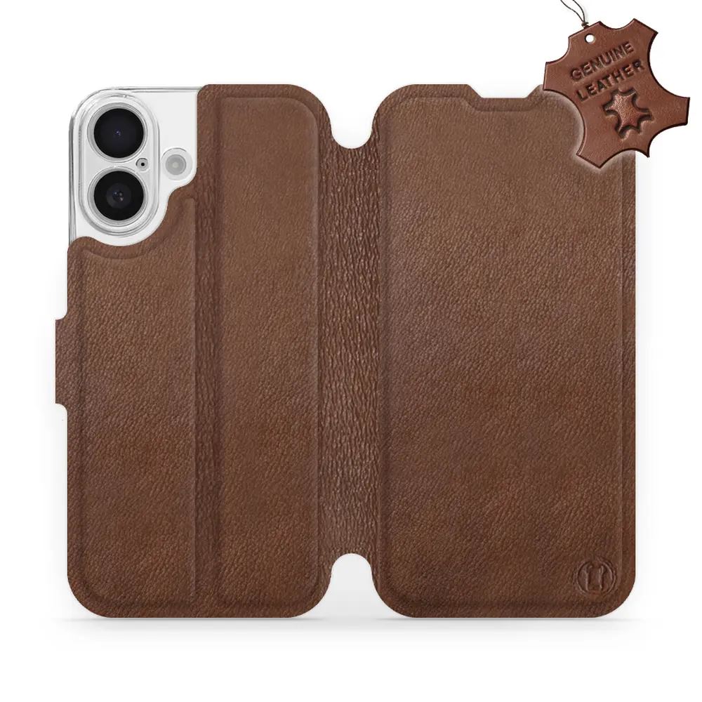 Kožené flip pouzdro Mobiwear - Apple iPhone 16 - Hnědé
