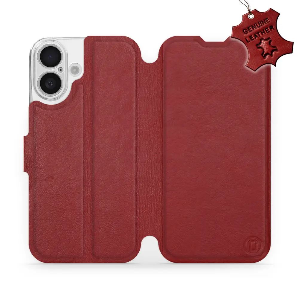 Kožené flip pouzdro Mobiwear - Apple iPhone 16 - Tmavě červené