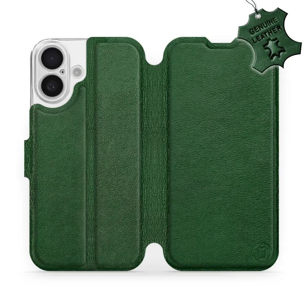Kožené flip pouzdro Mobiwear - Apple iPhone 16 - Zelené - VÝPRODEJ