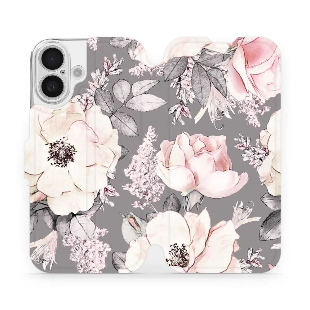 Flipové pouzdro Mobiwear - Apple iPhone 16 - MX06S Květy na šedém pozadí