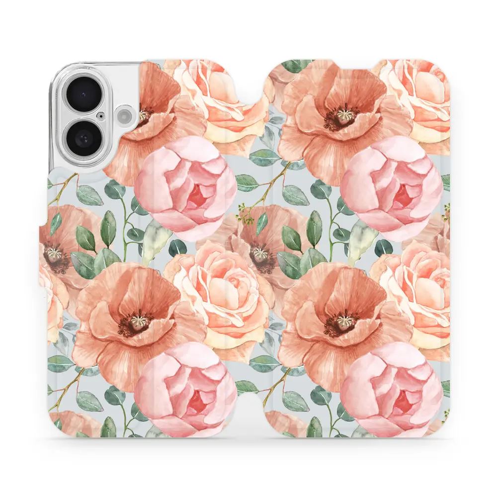 Flipové pouzdro Mobiwear - Apple iPhone 16 - MP02S Pastelové květy