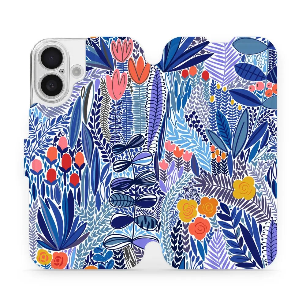 Flipové pouzdro Mobiwear - Apple iPhone 16 - MP03P Modrá květena