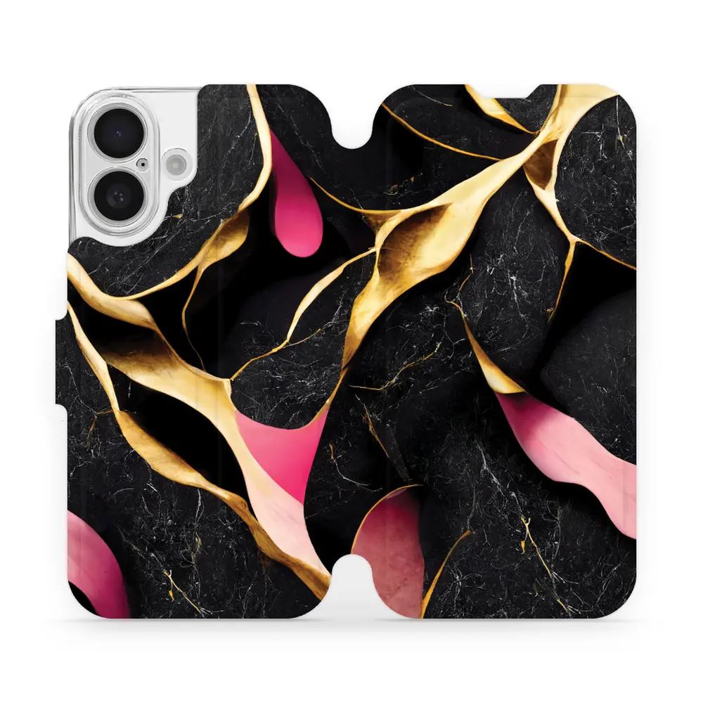 Flipové pouzdro Mobiwear - Apple iPhone 16 - VP35S Černý a zlatavý mramor