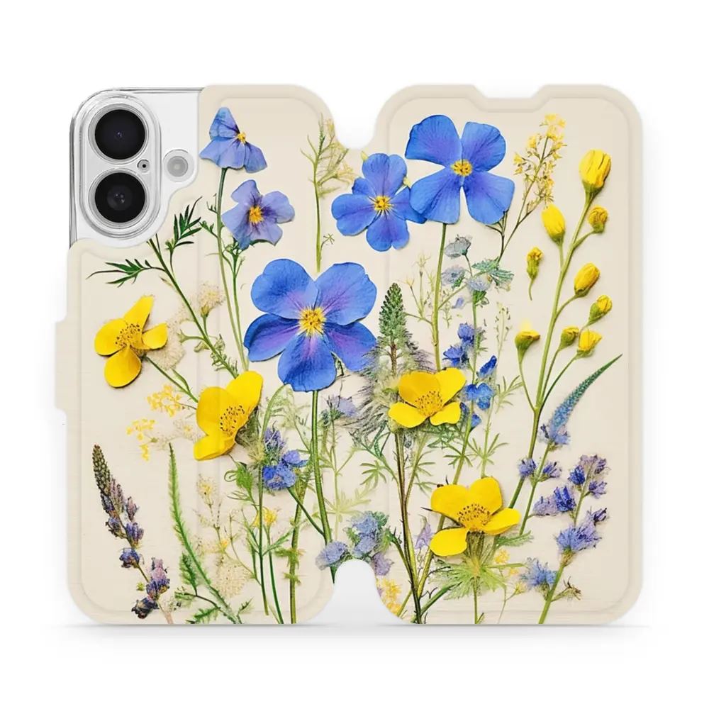 Flipové pouzdro Mobiwear - Apple iPhone 16 - VP41S Modré a žluté kvítky