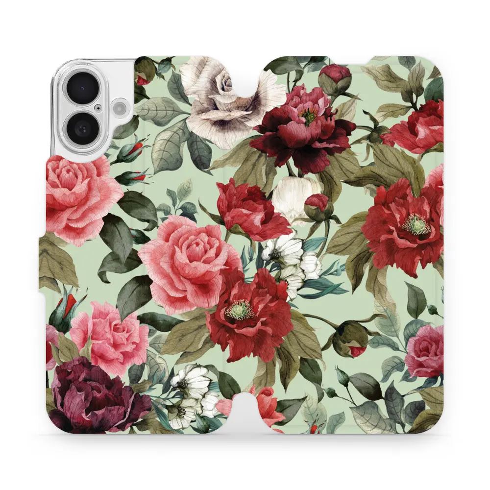 Flipové pouzdro Mobiwear - Apple iPhone 16 Plus - MD06P Růže a květy na světle zelené
