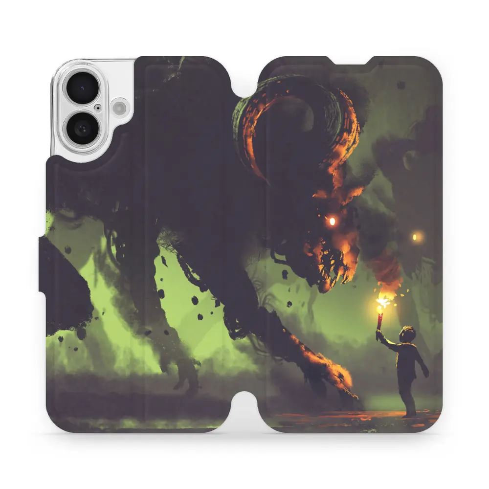 Flipové pouzdro Mobiwear - Apple iPhone 16 Plus - VA08P Příšera a kluk s pochodní