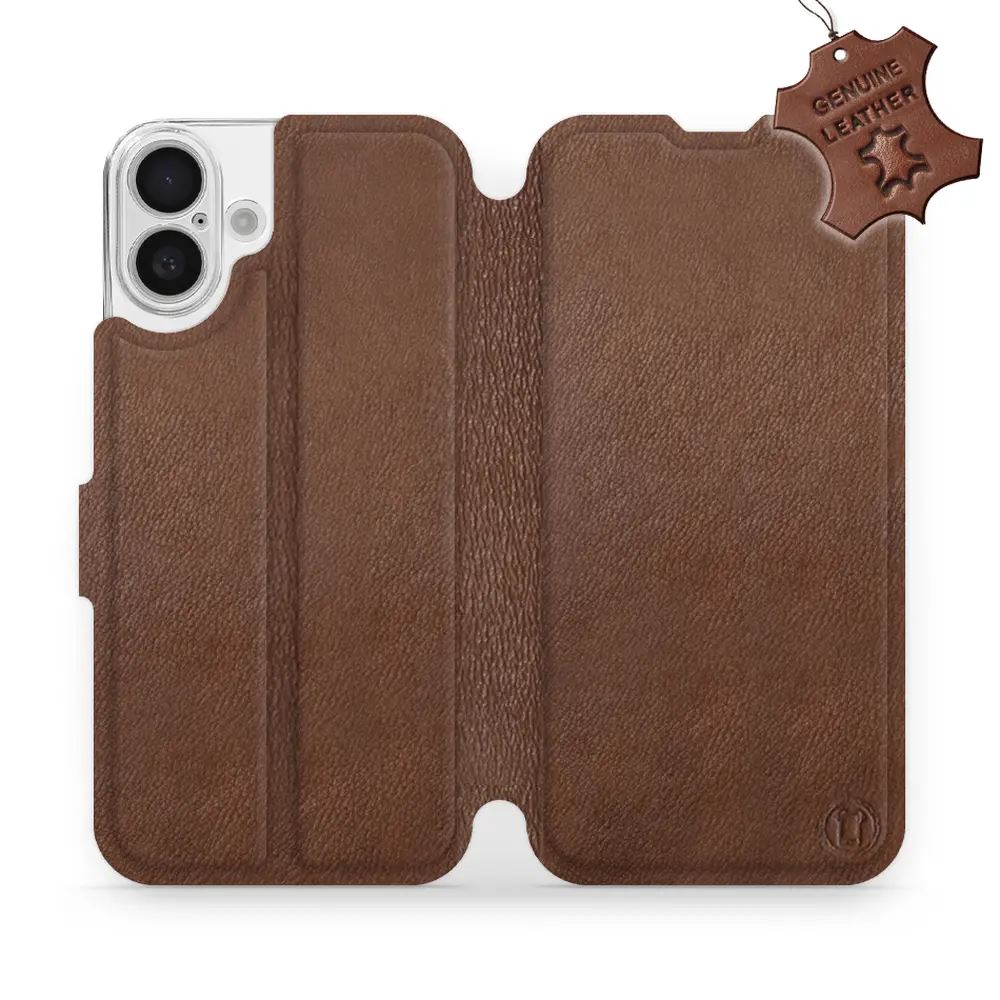 Kožené flip pouzdro Mobiwear - Apple iPhone 16 Plus - Hnědé