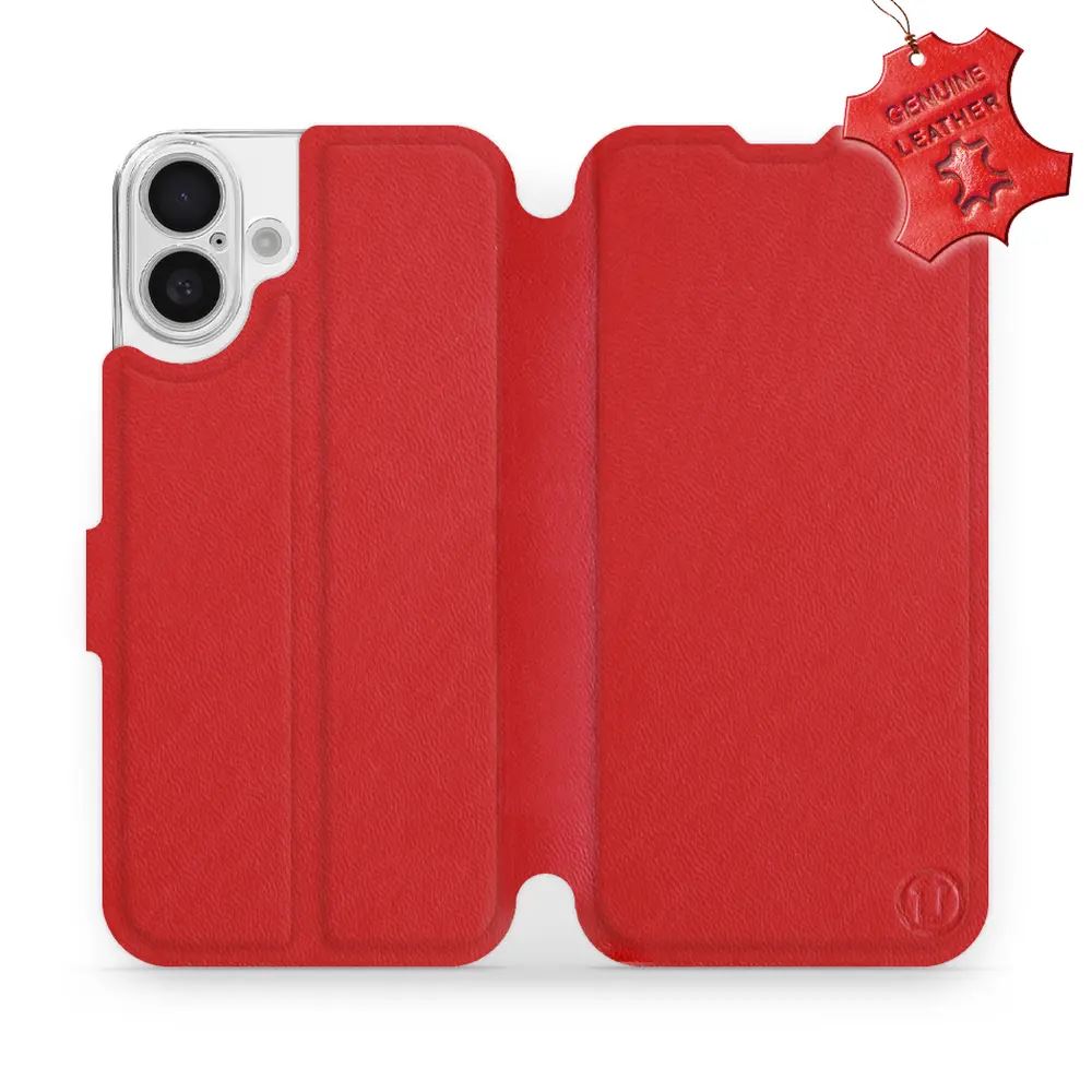 Kožené flip pouzdro Mobiwear - Apple iPhone 16 Plus - Červené